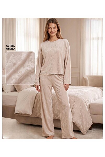Mihra Kadın Oysho Bisiklet Yaka Uzun Kol Desenli Baharlık Pijama Takımı 20104...