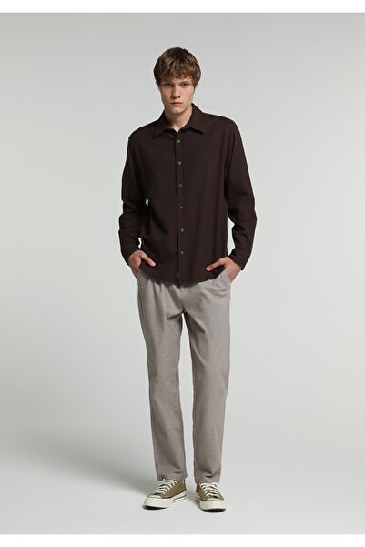 Colin's Regular Fit Shirt Neck Düz Erkek Kahverengi Uzun Kol Gömlek