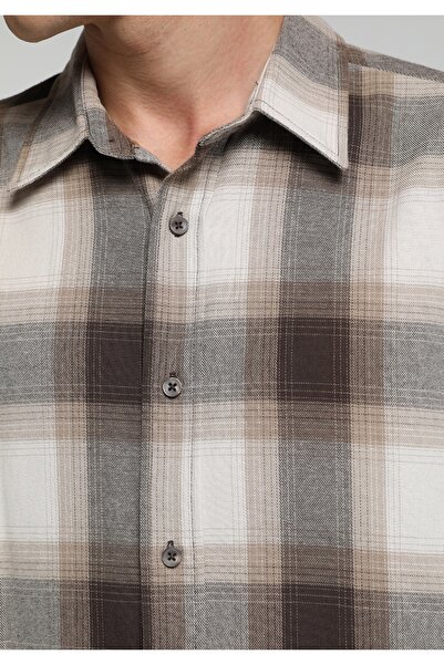Colin's Regular Fit Shirt Neck Ekoseli Erkek Kahverengi Uzun Kol Gömlek