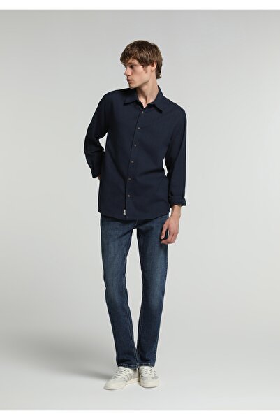 Colin's Regular Fit Shirt Neck Düz Erkek Lacivert Uzun Kol Gömlek