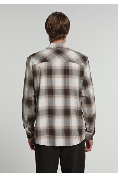 Colin's Regular Fit Shirt Neck Ekoseli Erkek Kahverengi Uzun Kol Gömlek