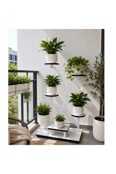 OEM 5-Tier Flower Pot Stand, Modern Design, Marbled White - 52 x 25 x 96 cm