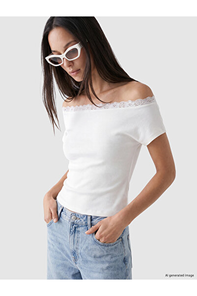 LC Waikiki Alita City Farkıyla Lcw Everyday White Combed Cotton Plain Boat Ne...