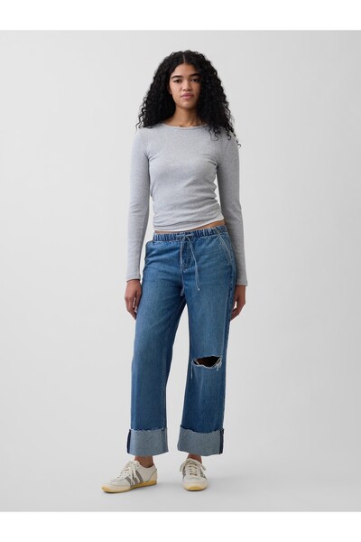 GAP Kadın Mavi Low Rise '90s Loose Easy Crop Jean Pantolon