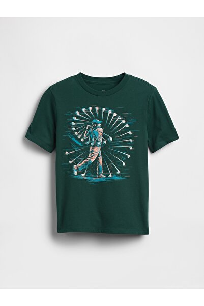 GAP Erkek Çocuk Koyu Yeşil Grafik Baskılı T-Shirt
