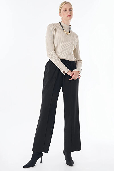 Kayra Elastic Waist Suede Trousers Black