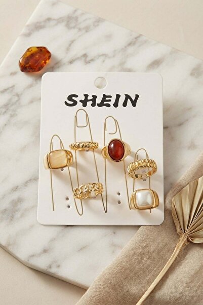 Inure Jewelry Gold Color Brass Stone Detailed Bohemian Ring Combination Byk4280