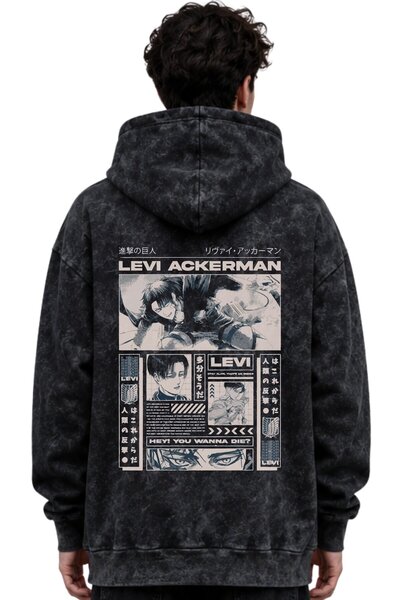 SEVBANO Hanorac premium cu glugă Levi Ackerman Attack On Titan, imprimat cu t...