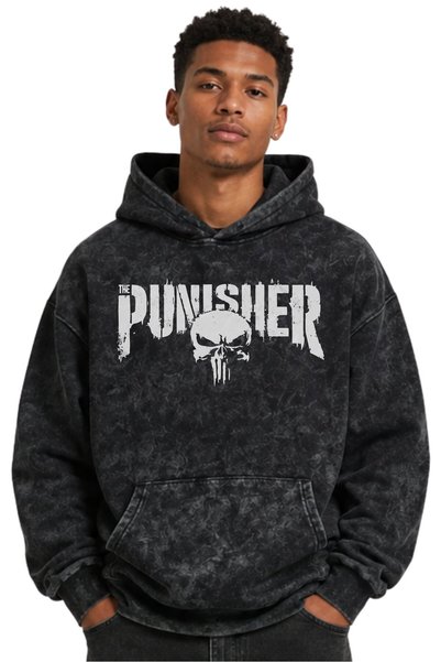 SEVBANO Punisher Dizi Karakteri Baskılı Unisex Oversize Yıkamalı Premium Hood...