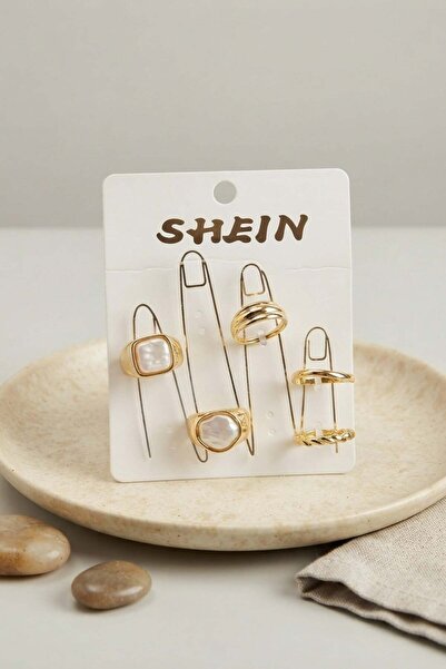Inure Jewelry Gold Color Brass Stone Detailed Bohemian Ring Combination Byk4282