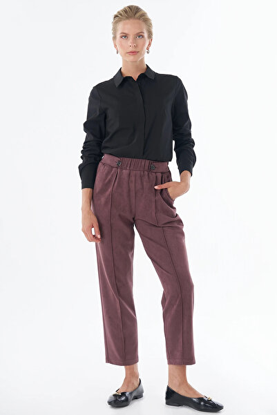 Kayra Cima Stitched Suede Trousers Burgundy