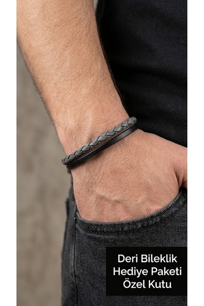 HER ŞEY NOTA www.herseynota.com Morcano Pewter Gray Black Leather Men's Brace...