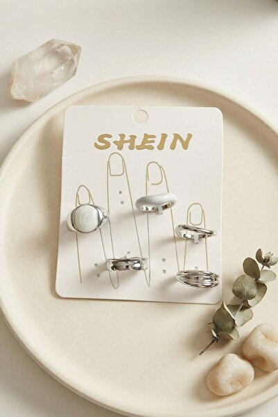Inure Jewelry Silver Color Brass White Detailed Bohemian Ring Combination Byk...