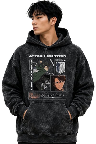 SEVBANO Hanorac premium cu glugă Levi Ackerman Attack On Titan, imprimat cu t...