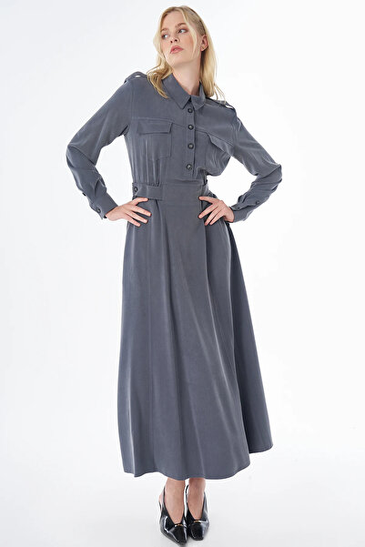 Kayra Flap Pocket Maxi Dress Smoked