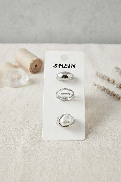 Inure Jewelry Silver Color Brass 3-Piece Vintage Women's Ring Combination Byk...