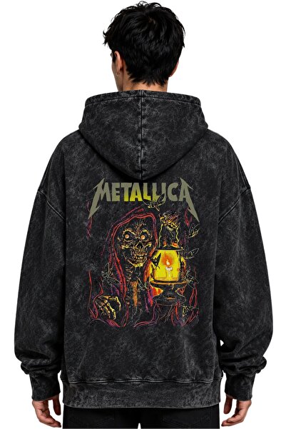 SEVBANO Metallica Rock Metal Müzik Grubu Baskılı Unisex Oversize Yıkamalı Hoo...