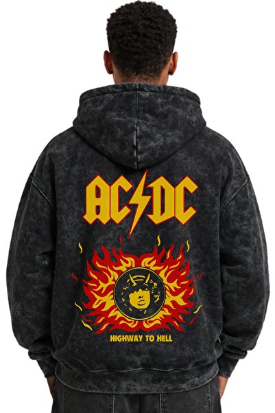 SEVBANO Hanorac cu glugă premium, lavabil, unisex, cu imprimeu AC DC Rock Met...