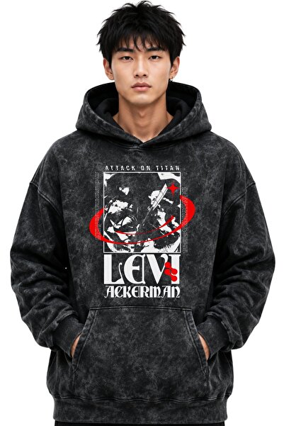 SEVBANO Hanorac premium cu glugă Levi Ackerman Attack On Titan, imprimat cu t...