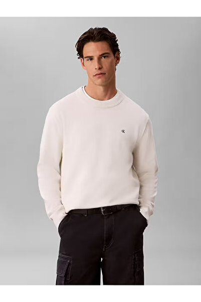 Calvin Klein Men's Regular Fit Crew Neck Long Sleeve Cotton White Sweatshirt