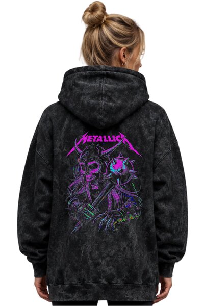 SEVBANO Hanorac cu glugă lavabil, unisex, supradimensionat, cu imprimeu Metal...