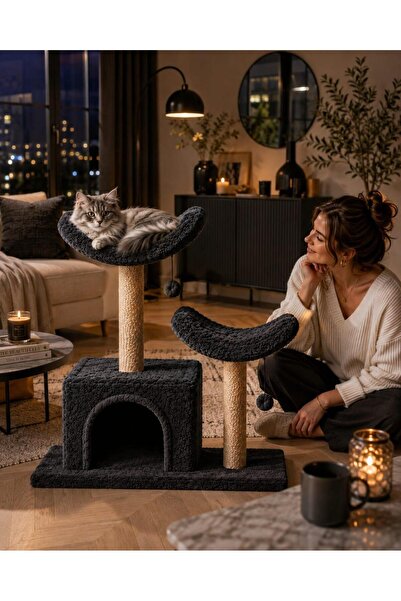 PatimPets سرير القطط K1 مع برج للخدش، موديل سرير مزدوج، عش واسع، قماش ويلسوفت صديق للقطط قابل للمسح