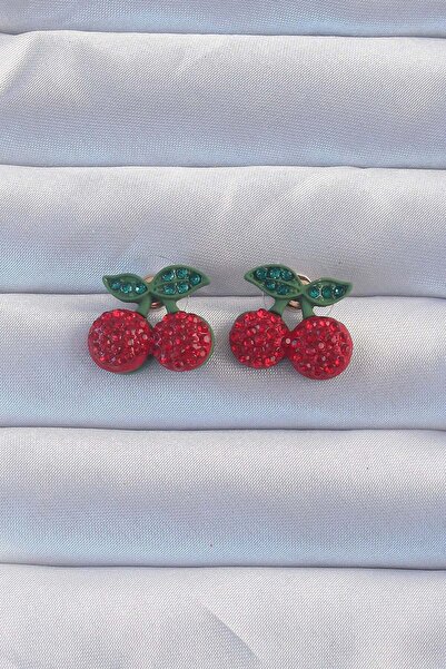 Inure Jewelry Brass Zircon Stone Cherry Model Earrings