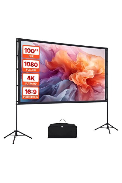 OMS Ecran de proiectie portabil cu 2 x trepied, 100 inch, 4K Ultra HD, 16:9, ...