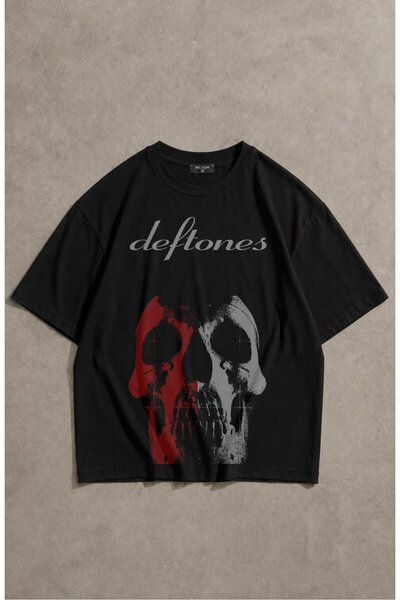 Fuddy Moda Tricou unisex cu imprimeu mare cu craniu Deftones, tricou supradim...
