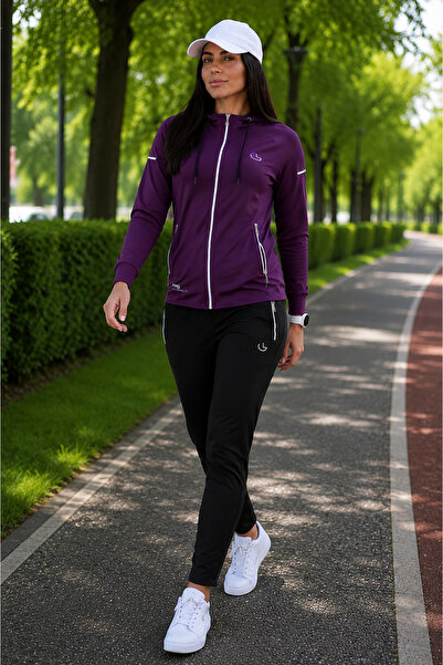 Elzem Kadın Regular Fit 2'li Kombin Mor Eşofman Takımı