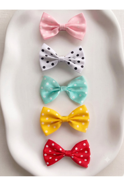 Jeevee 5-Piece Polka Dot Bow Hair Clip Set for Babies with No Hair and Little...