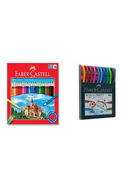 Faber Castell 24 Colors Dry Paint and 1425 Color Ballpoint Pens 10-Piece Two-...