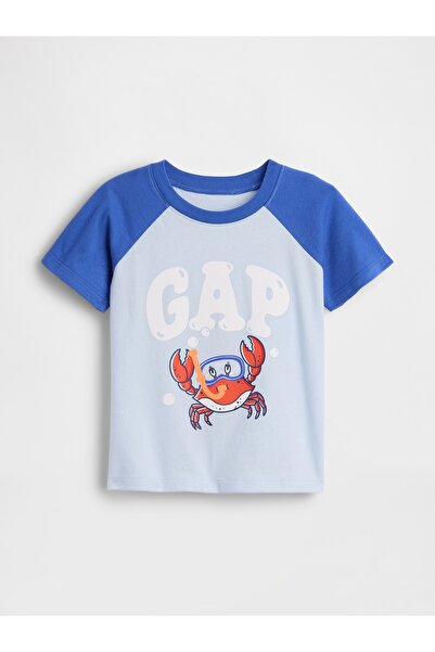 GAP Erkek Bebek Açık Mavi Colorblock Grafik Baskılı T-Shirt