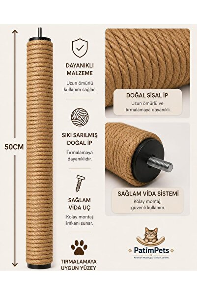 50cm Kedi Tırmalama Kulesi Yedek Rulosu M8 Vidalı 1Adet
