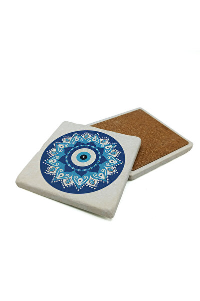 Sadrazam Nazar Boncuklu Pattern Printed Natural Stone Coaster 10X10 Kd-57