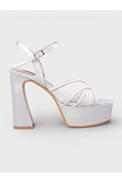 Sadık Yılmaz Women's summer 15cm thick open heel shoes - 574 1121-26 - silver...