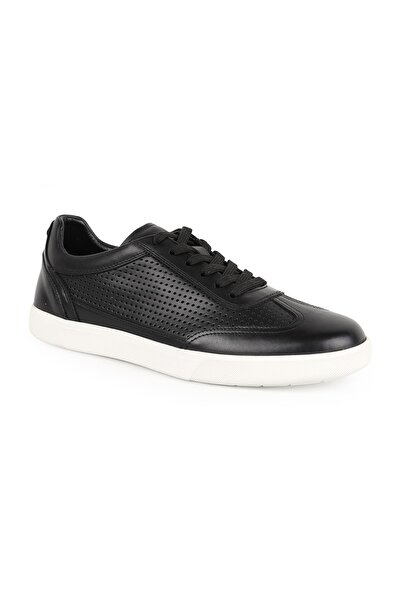 LBR Men's Sneaker Black 100% Genuine Leather Laser Hole Detailed Lace-Up Whit...