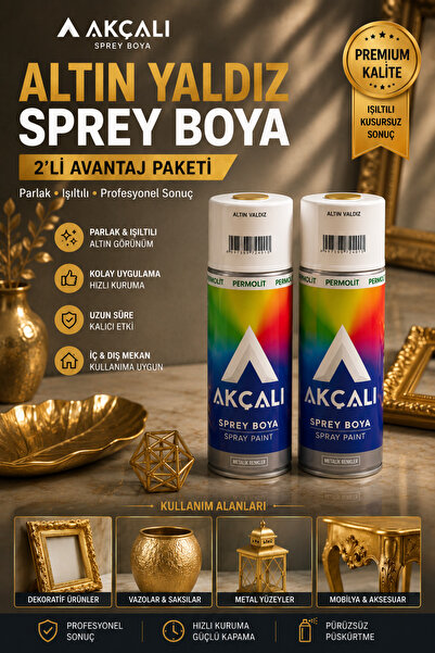 Akçalı PERMOLİT 400 ML ALTIN YALDIZ SPREY BOYA 310 2'Lİ PAKET