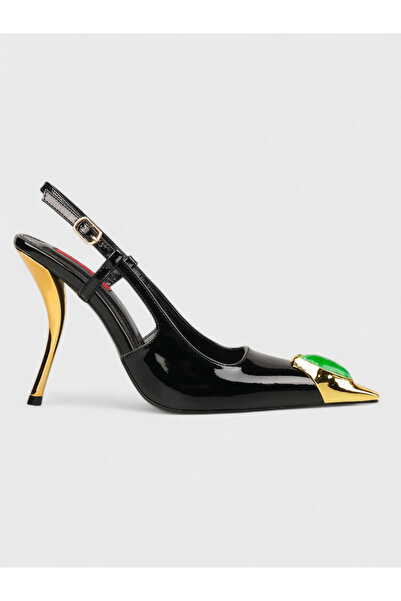Sadık Yılmaz Women's Summer 11cm Thin Open Heeled Shoes - 574 3159 - Black Pa...