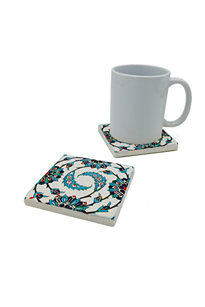 Sadrazam Karatay Medresesi Tile Pattern Printed Natural Stone Coaster 10X10 K...