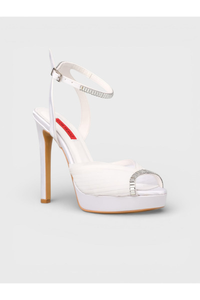 Sadık Yılmaz Kadın Yazlık 15cm İnceAçık Topuklu Ayakkabı - 574 86 - Beyaz Saten