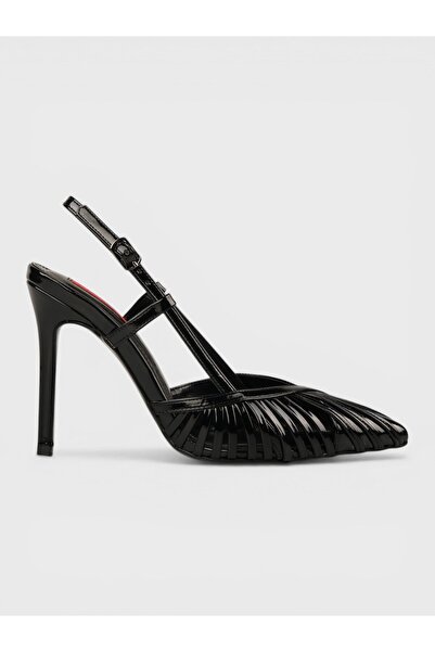 Sadık Yılmaz Women's summer 11cm thin open heel shoes - 574 3261 - black pate...