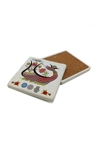 Sadrazam Mardin Şahmeran and Motifs Printed Natural Stone Coaster 10X10 1G-Ş3M