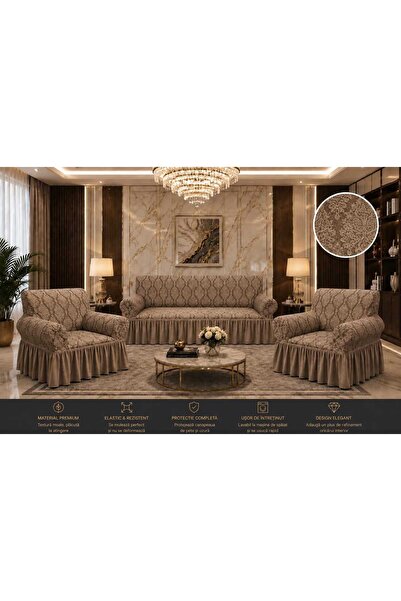 Sale4u Set Huse Elastice, Canapea 3 locuri + 2 Fotolii, model Jacquard