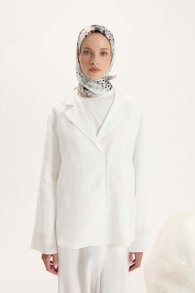 Qef Patterned Twill Scarf Prime Ecru