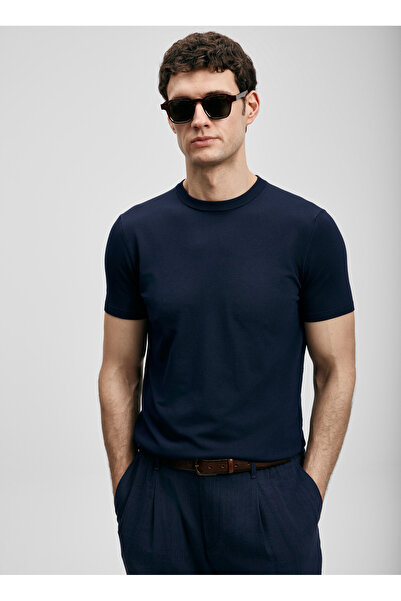 Lufian Lacivert Erkek Bisiklet Yaka Slim Fit T-Shirt TINO