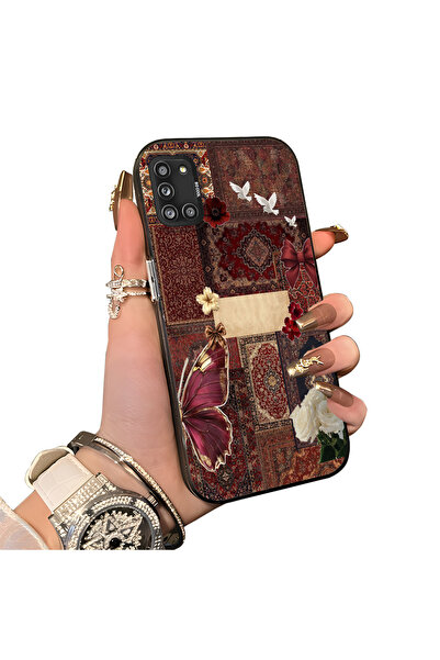 PATTERNOVA Samsung Galaxy A31 Uyumlu Retro Halı Kolaj Kelebek Çiçek Baskılı S...