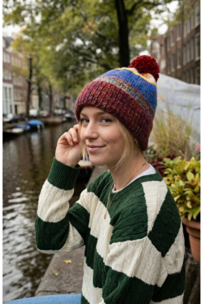 LAGRANZE Norden ™   Pompom Ethnic Patterned Soft Textured Knitted Beanie 2748