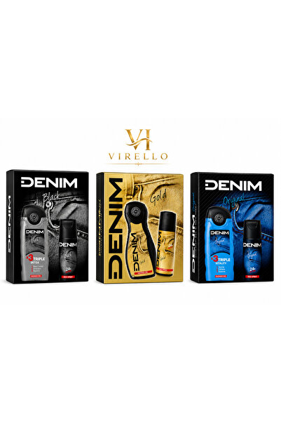 Denim Σετ Δώρου για Άνδρες – Μαύρο, Χρυσό & Αυθεντικό, 3 Σετ, Αφρόλουτρο 250 ...