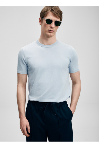 Lufian Açık Mavi Erkek Bisiklet Yaka Slim Fit T-Shirt TINO